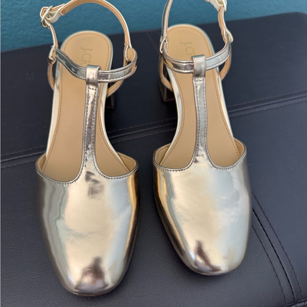 J. Crew Metallic Gold T-Strap Heels